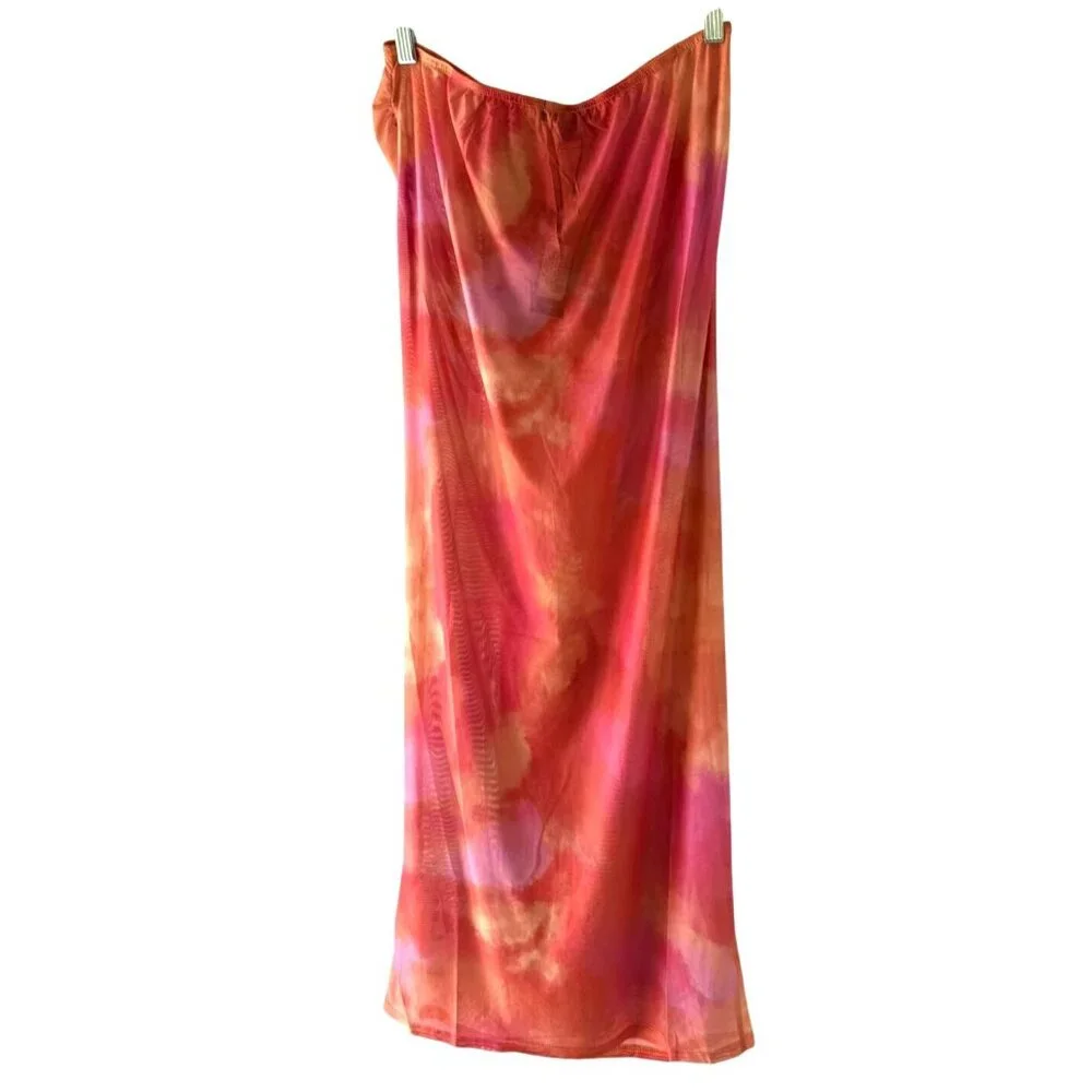 Pink Mesh Ruched Bodycon Maxi Beach Skirt Size 6 PrettyLittleThing - Picture 6 of 11